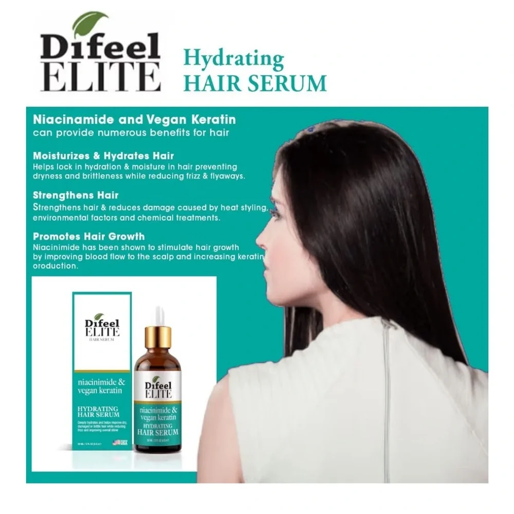 Difeel Elite Niacinamide + Vegan Keratin Hydrating Hair Serum for Growth - 2 oz.